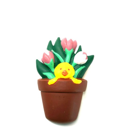 Duck Pink Mauve Tulips in a Brown Pot Pin - Picture 1 of 6